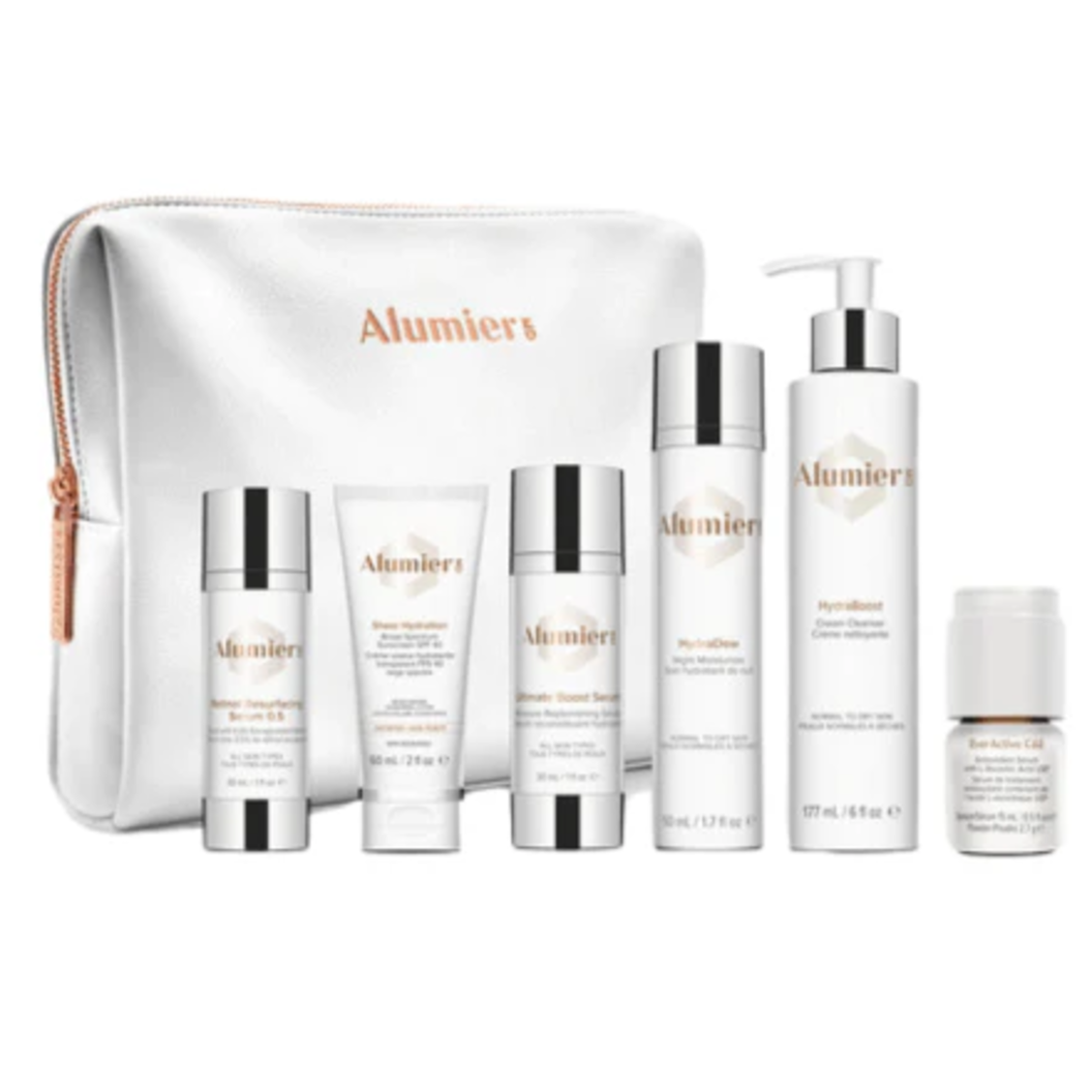 AlumierMD starter collection in a cosmetic pouch